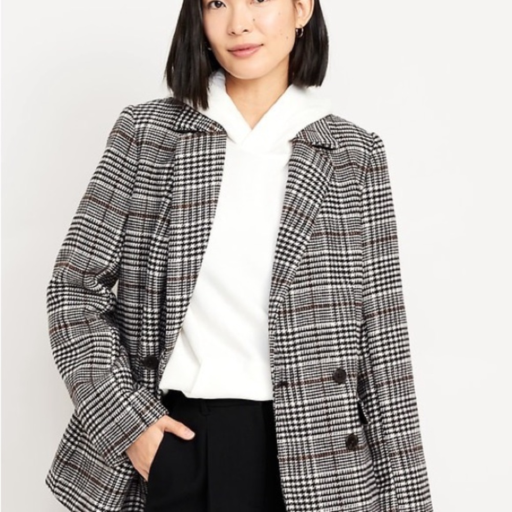 Old Navy Black and White Blazer Classic Plaid